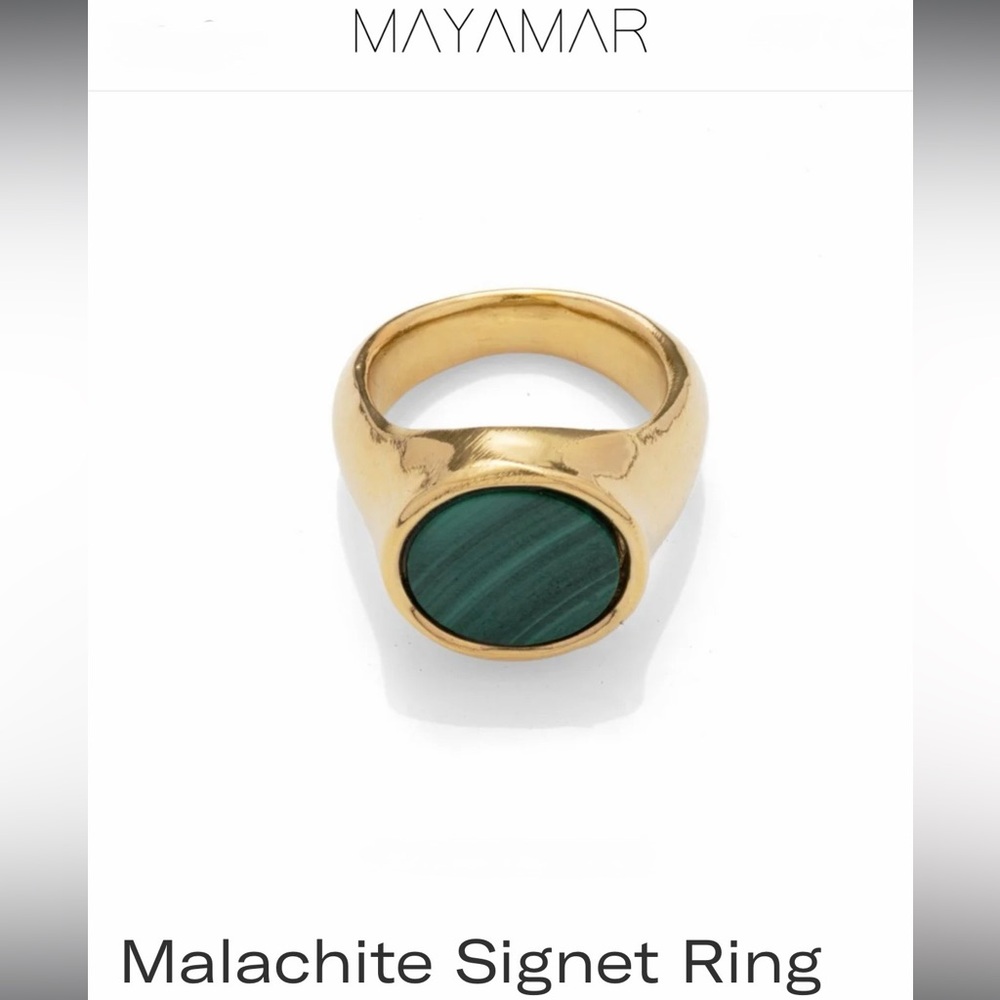 24k Gold plated Green Malachite Signet Ring by: Mayamar